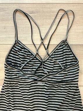 Roxy Striped Crisscross mini dress in Black & Gray